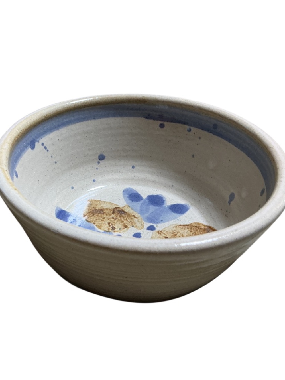 Handmade Studio Pottery Stoneware Bowl, Blue Tan Floral, Signed Artisan Dish, 5"